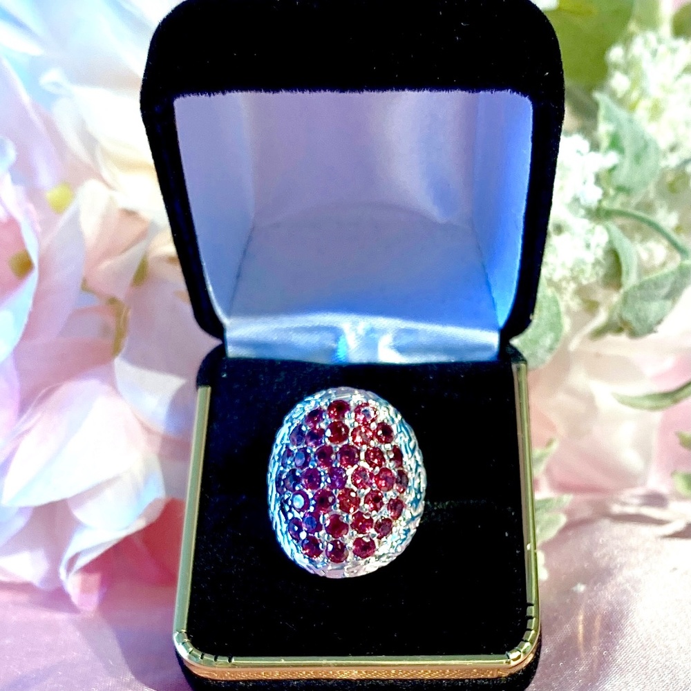Pink Rhodolite Garnet Silver Ring 7.5